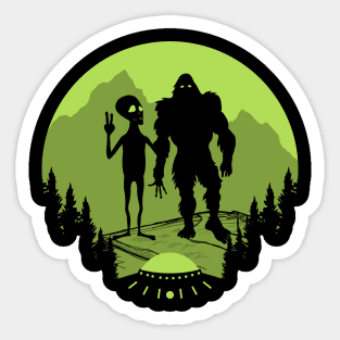 Bigfoot Ufo And Alien Sticker